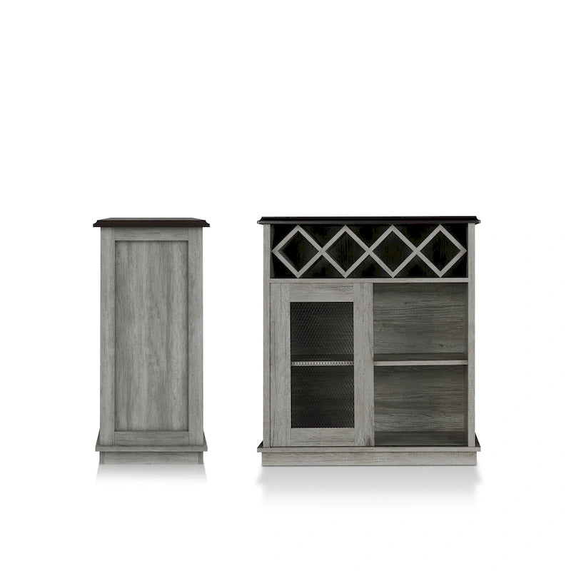 DH BASIC Farmhouse Four Shelf and Four Bottle Lattice-like Wine Buffet by