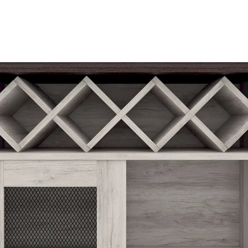 DH BASIC Farmhouse Four Shelf and Four Bottle Lattice-like Wine Buffet by