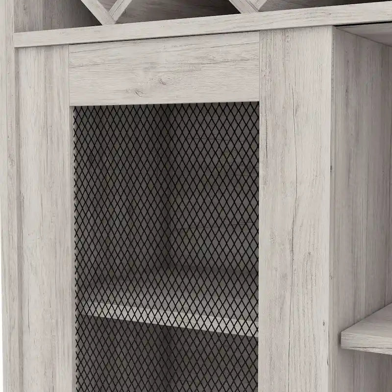 DH BASIC Farmhouse Four Shelf and Four Bottle Lattice-like Wine Buffet by