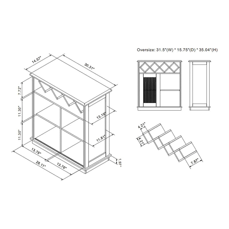 DH BASIC Farmhouse Four Shelf and Four Bottle Lattice-like Wine Buffet by