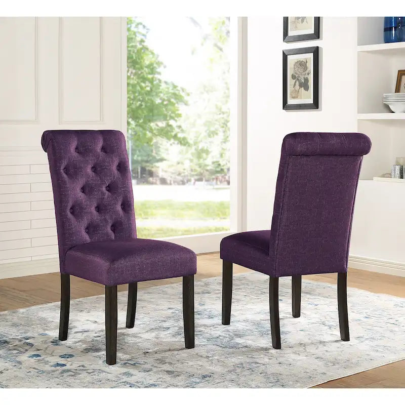 Roundhill Furniture Leviton Solid Wood Tufted Dining Chair (Set of 2)