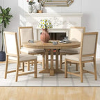 Farmhouse Retractable Round Table with 4 Upholstered Chairs