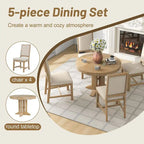 Farmhouse Retractable Round Table with 4 Upholstered Chairs