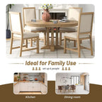 Farmhouse Retractable Round Table with 4 Upholstered Chairs