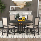 Farmhouse Retractable Round Table with 4 Upholstered Chairs
