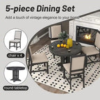 Farmhouse Retractable Round Table with 4 Upholstered Chairs