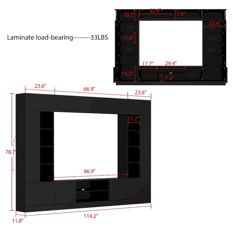 Wall Unit TV Stand with Bookshelves for TVs up to 70, Modern Console