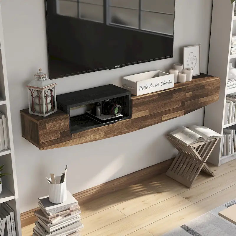 DH BASIC Contemporary 63-inch 1-Shelf Floating TV Console with Drawer and Lift-top Storage by Denhour