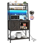 Moasis 5 Tier Kitchen LED Bakers Rack with Sliding Storage and Shelves Bar Table with Power Outlet