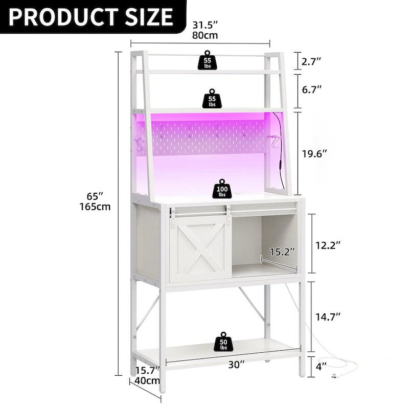 Moasis 5 Tier Kitchen LED Bakers Rack with Sliding Storage and Shelves Bar Table with Power Outlet