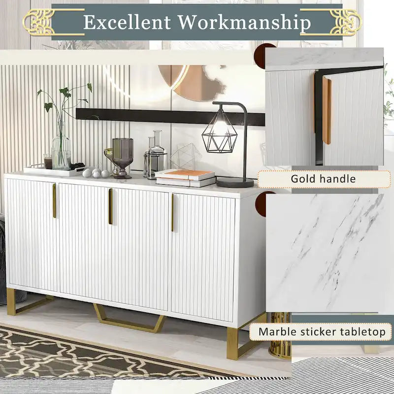 Nestfair Sideboard Kitchen Cabinet with Four Doors and Adjustable Shelves