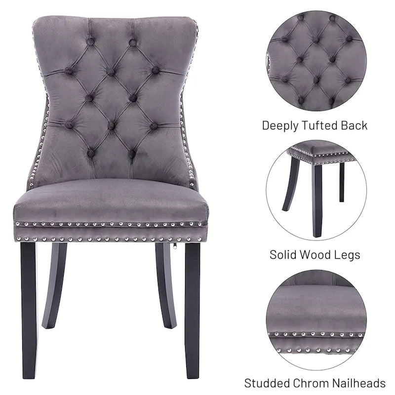 Dining Chairs Set of 6, Luxury Upholstered Velvet Kitchen Chairs Side Chair with Padded Seat Back and Solid Wood Legs - N/A