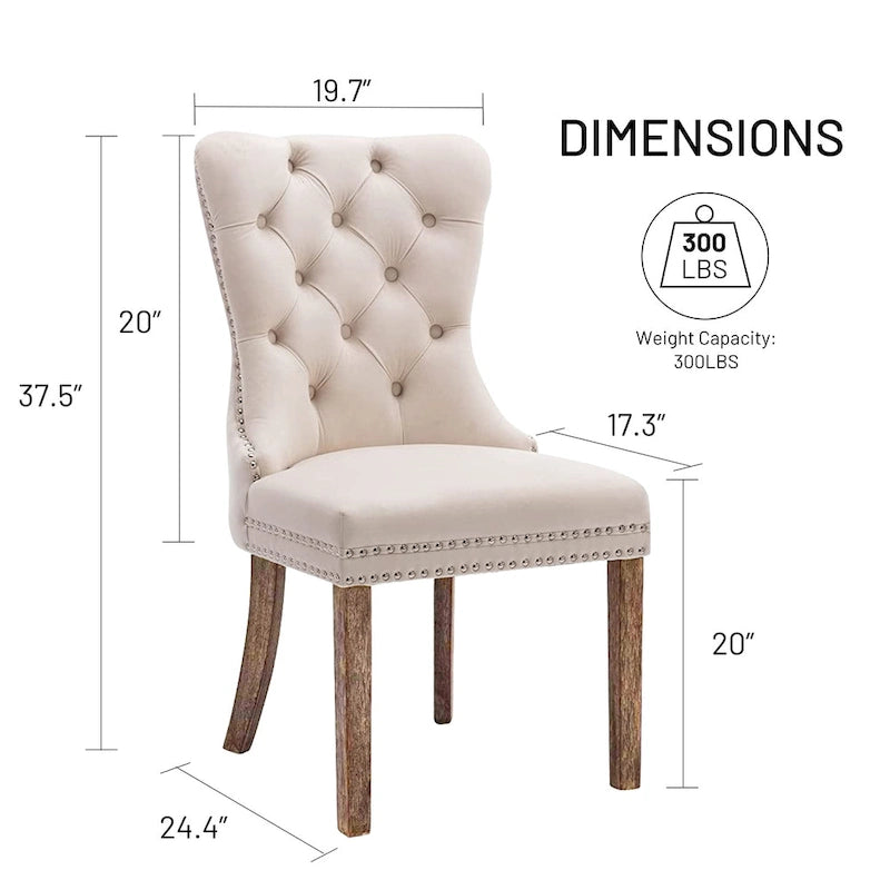 Set of 2 Velvet Dining Chairs,Tufted Solid Wood Armless Chairs Accent Chair with Nailhead Trim and Back Ring Pull