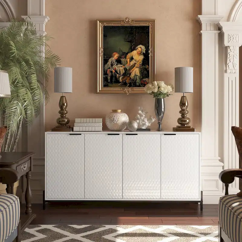 Clihome High Gloss 4-Door Storage Accent Buffets Sideboards