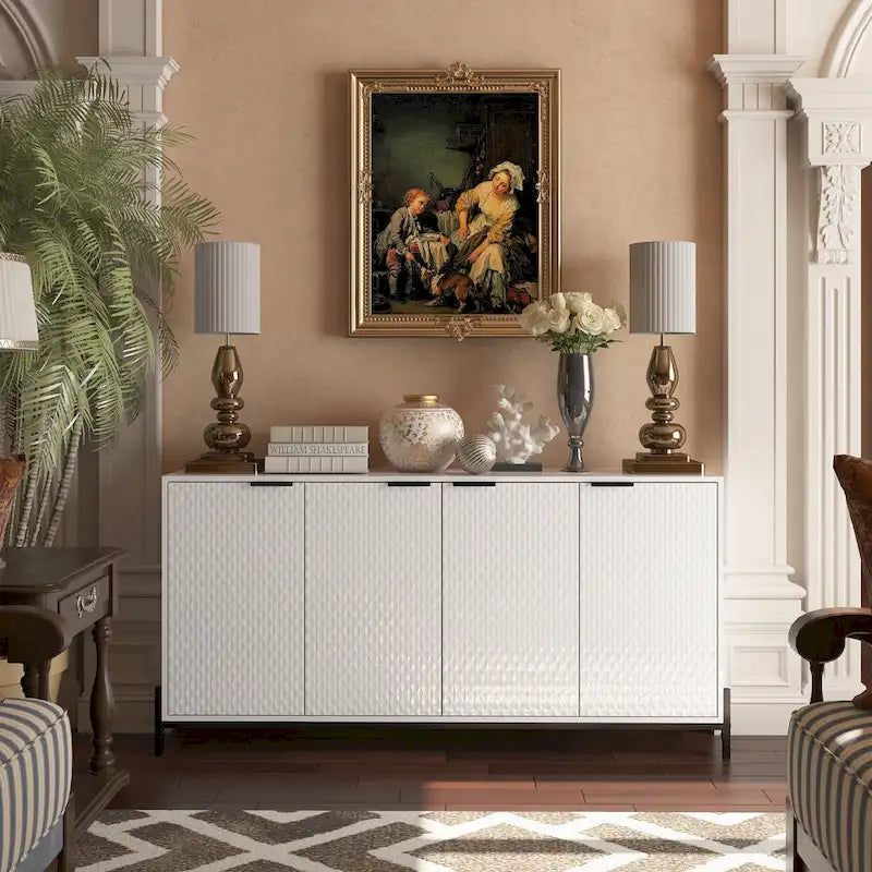 Clihome High Gloss 4-Door Storage Accent Buffets Sideboards