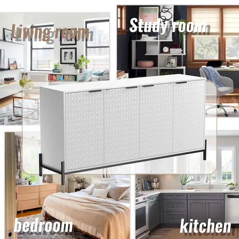 Clihome High Gloss 4-Door Storage Accent Buffets Sideboards