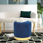 Adeco Round Velvet Ottoman Vanity Footrest Stool Gold Plating Base