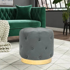 Adeco Round Velvet Ottoman Vanity Footrest Stool Gold Plating Base