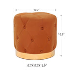 Adeco Round Velvet Ottoman Vanity Footrest Stool Gold Plating Base