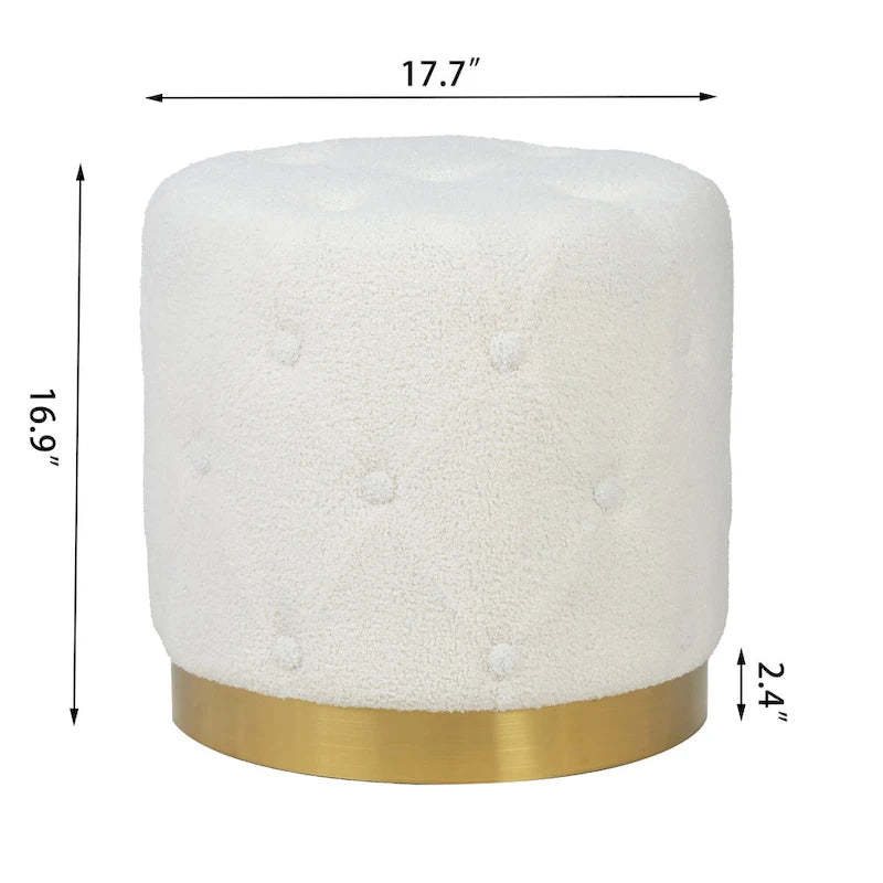 Adeco Round Velvet Ottoman Vanity Footrest Stool Gold Plating Base