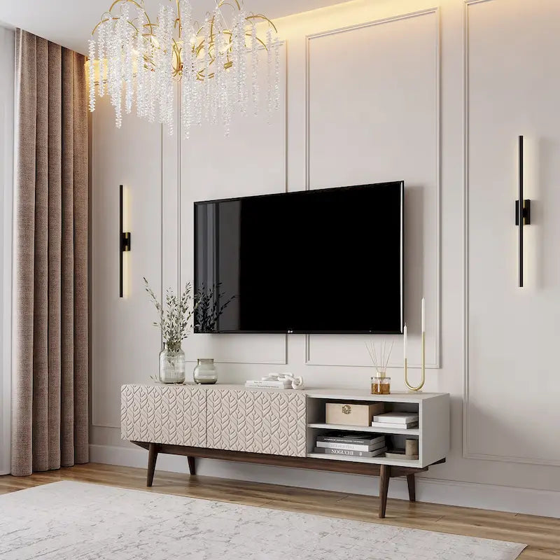 Living Skog Kelly TV Stand Console Fits TV's up to 65 in. with Wood Legs in Mid Century Modern Scandinavian Design