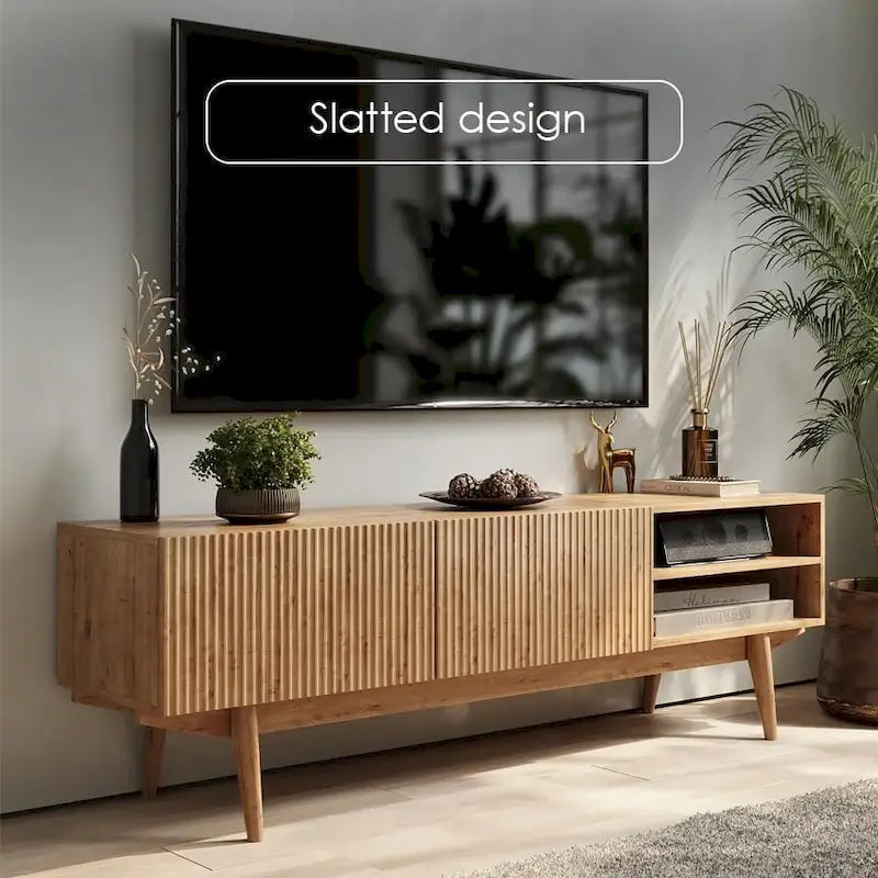 Living Skog Kelly TV Stand Console Fits TV's up to 65 in. with Wood Legs in Mid Century Modern Scandinavian Design