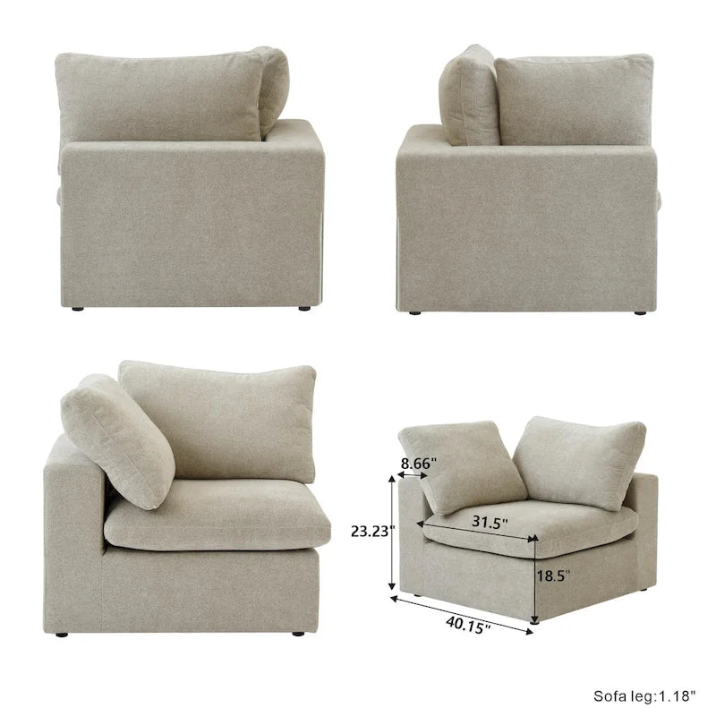 120 inch Contemporary Soft Commix Down Filled Cushions 3-Piece Sectional Sofa