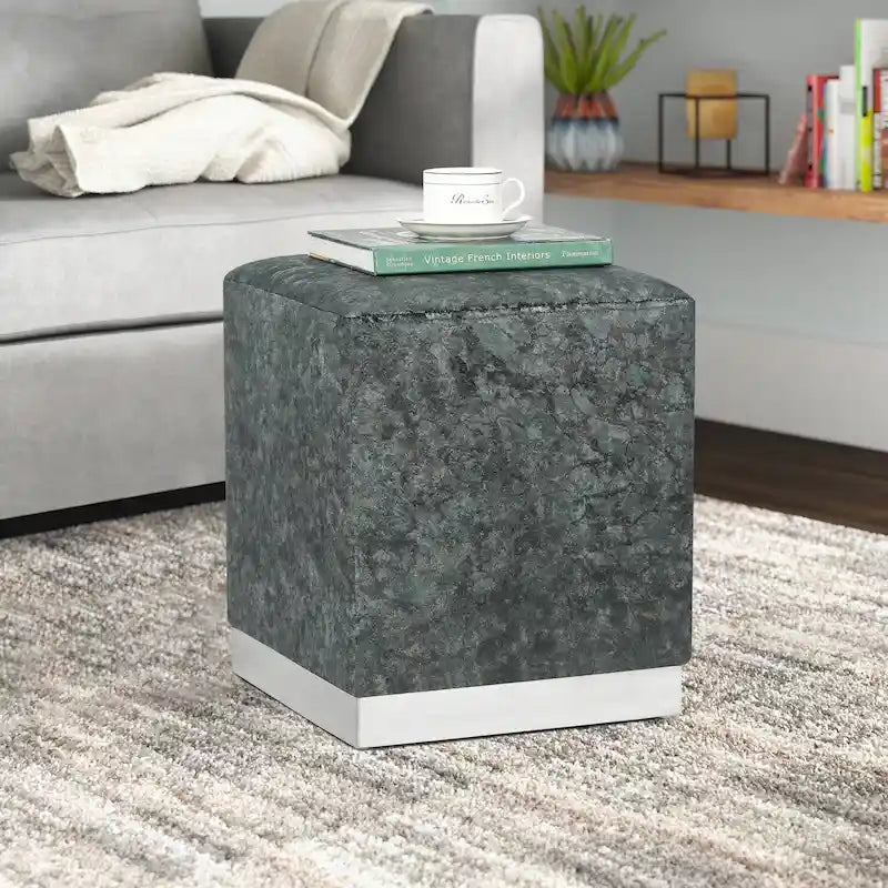 Adeco Ottoman Footrest Vanity Stool Gold Trim Footstool
