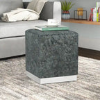 Adeco Ottoman Footrest Vanity Stool Gold Trim Footstool