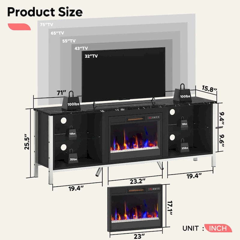 TV Stands with Fireplace for 75 inch TVs Gaming Entertainment Center TV Console - 71 inches