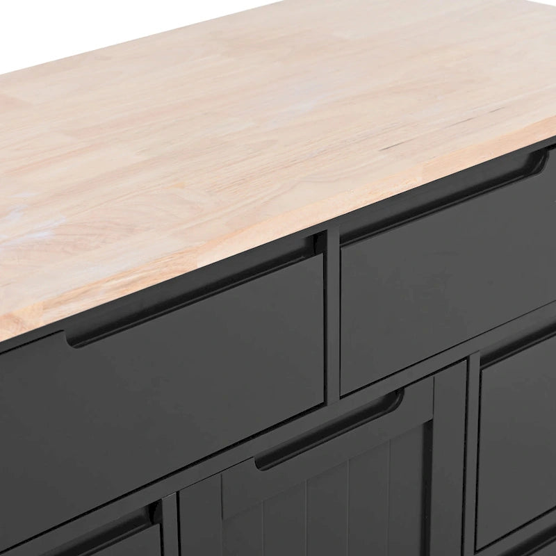Kitchen Island Cart with Rubber Wood Top and Locking Wheels