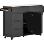 Kitchen Island Cart with Rubber Wood Top and Locking Wheels