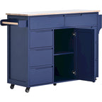 Kitchen Island Cart with Rubber Wood Top and Locking Wheels