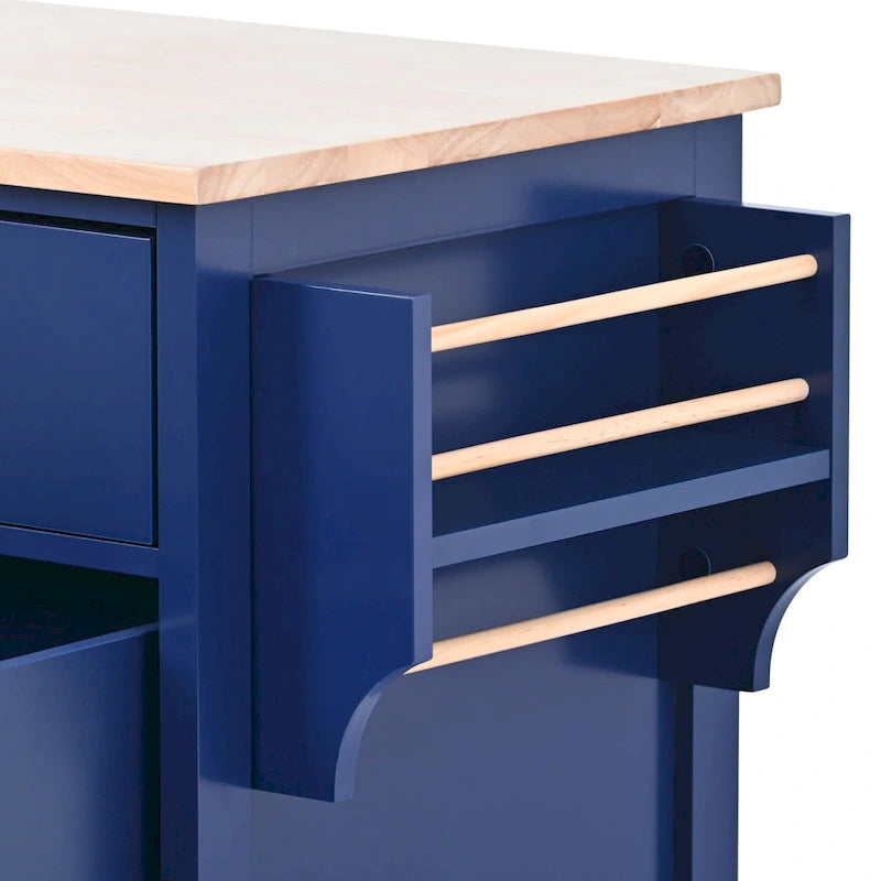 Kitchen Island Cart with Rubber Wood Top and Locking Wheels