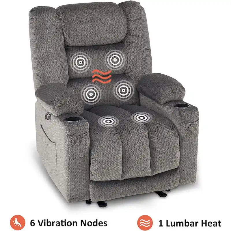 MCombo Electric Power Recliner Chair with Heat and Massage, Fabric 6079/PR670