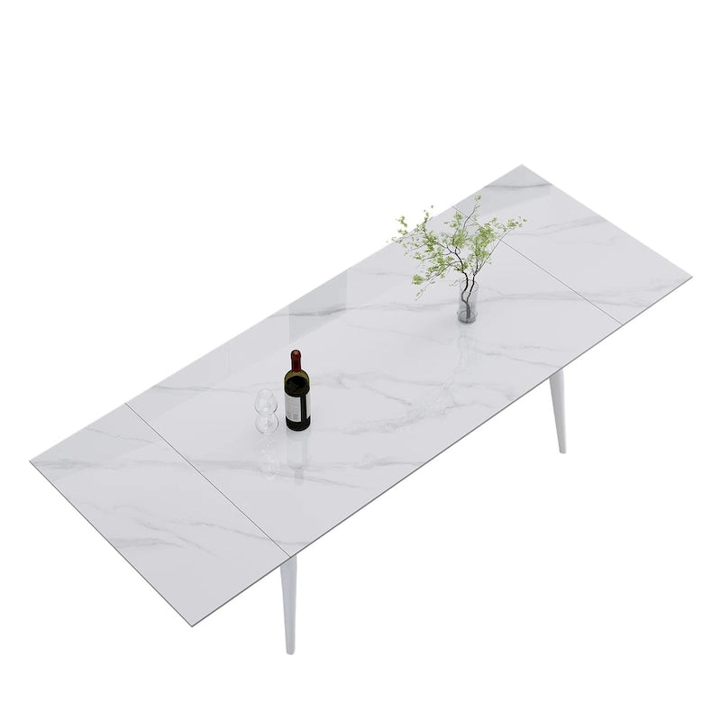 7 - Piece Extendable Sintered Stone Dining Table Dining Set With 6 Fabric Chairs