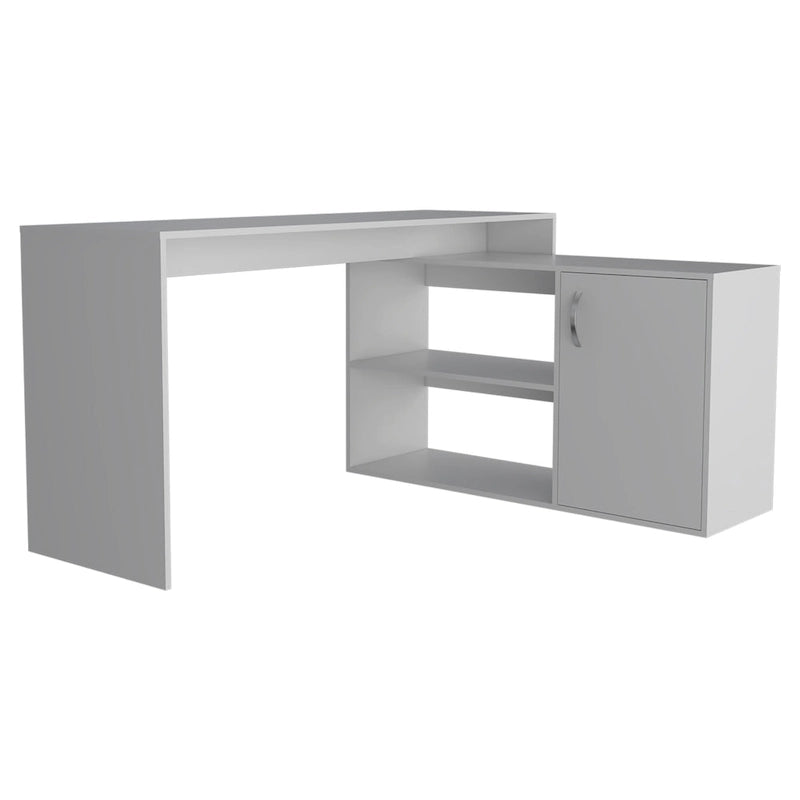 FM Furniture Dallas L-Shaped Home Office Desk, Two Shelves, Single Door Cabinet