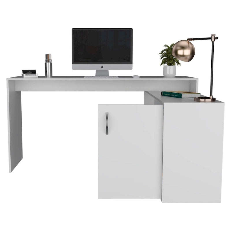 FM Furniture Dallas L-Shaped Home Office Desk, Two Shelves, Single Door Cabinet