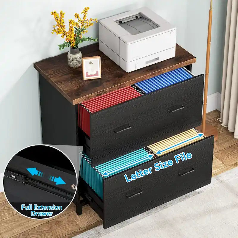 Lateral File Cabinet with 2 Drawers for Home Office, Letter Size