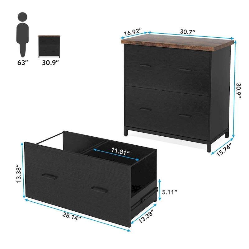Lateral File Cabinet with 2 Drawers for Home Office, Letter Size