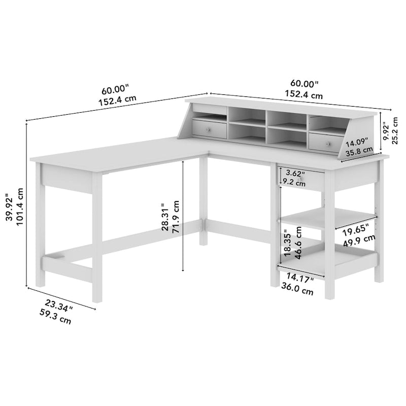 Mayfield 60W L Shaped Computer Desk with Organizer by