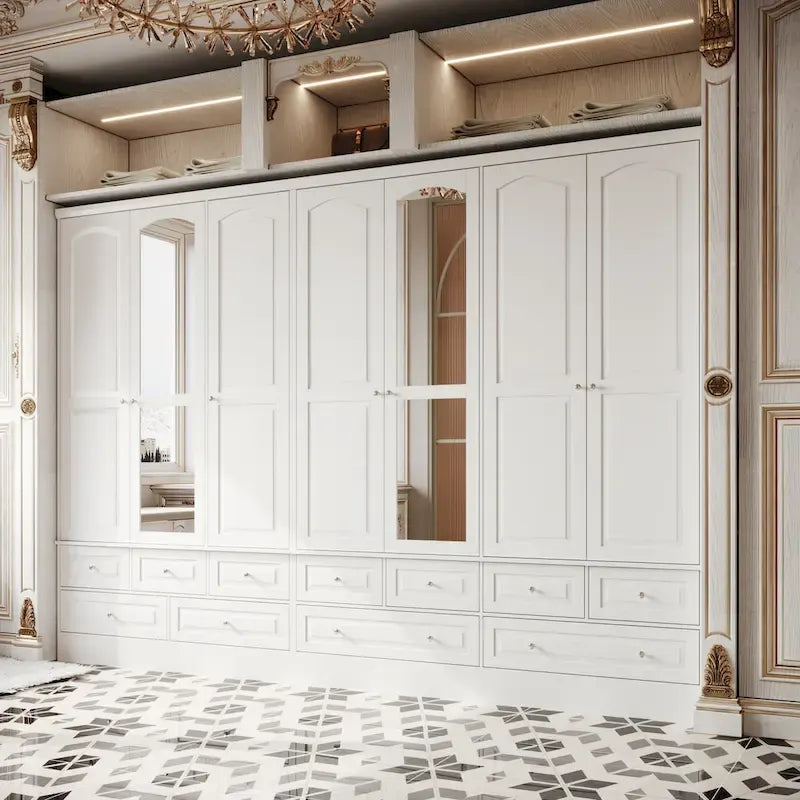 Modular Majesty Double Wardrobe Mirror-Front Storage Closet Armoires
