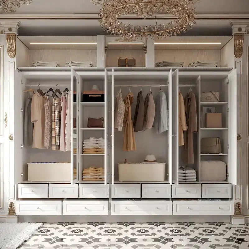 Modular Majesty Double Wardrobe Mirror-Front Storage Closet Armoires