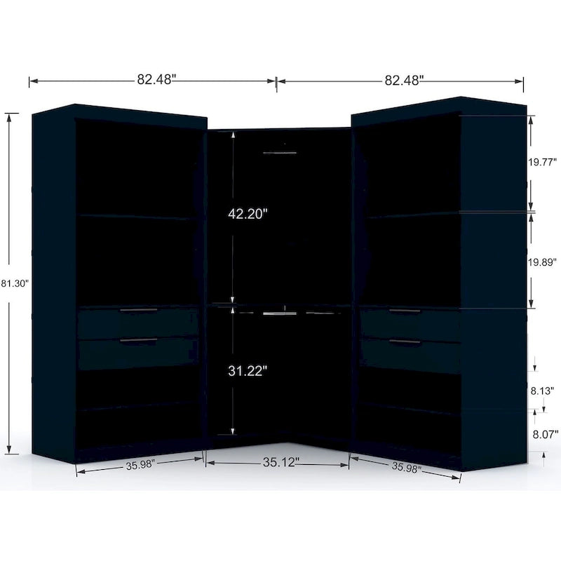 Mulberry Modern 3-sectional Wardrobe 4-drawer Corner Closet