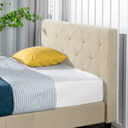 Priage by ZINUS Beige Upholstered Diamond Stitched Platform Bed Frame