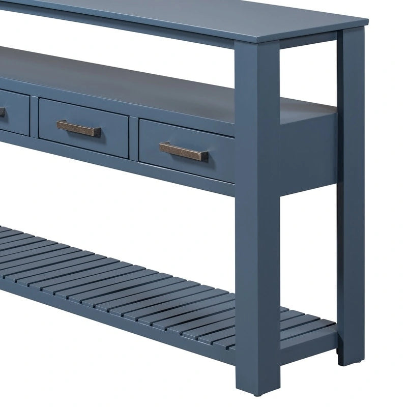 Long Entryway Console Sofa Table with Drawers, Farmhouse Wood Sofa Tables Console Table with 4 Drawers and 2 Shelves