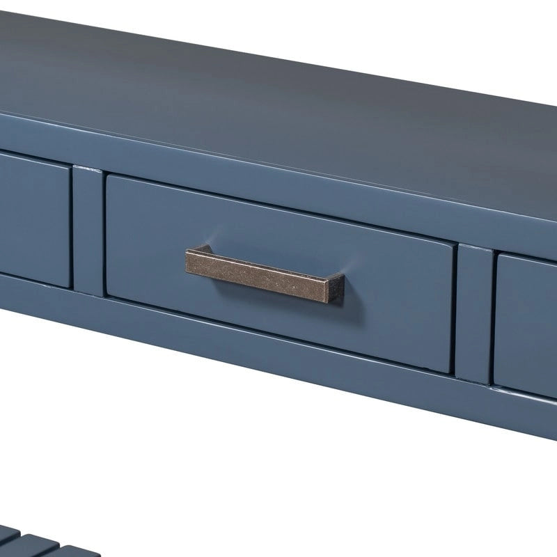 Long Entryway Console Sofa Table with Drawers, Farmhouse Wood Sofa Tables Console Table with 4 Drawers and 2 Shelves