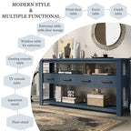 Long Entryway Console Sofa Table with Drawers, Farmhouse Wood Sofa Tables Console Table with 4 Drawers and 2 Shelves