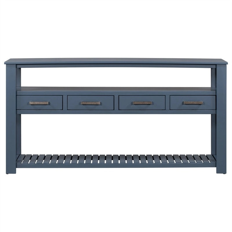 Long Entryway Console Sofa Table with Drawers, Farmhouse Wood Sofa Tables Console Table with 4 Drawers and 2 Shelves