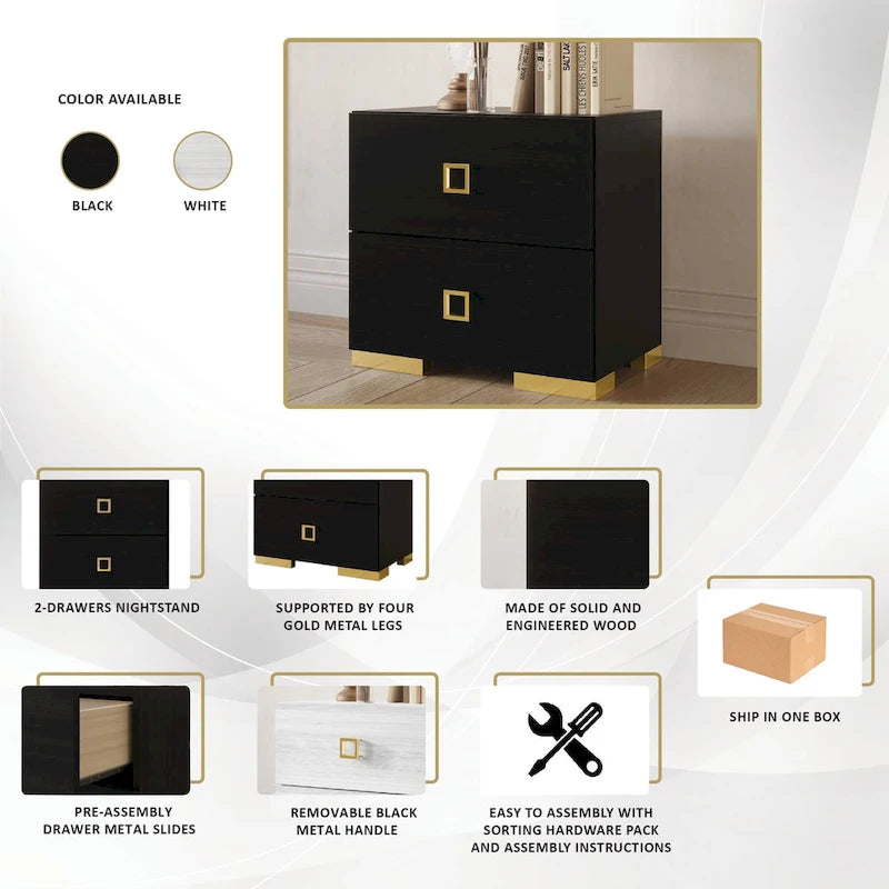 CraftPorch Modern Luxurious 2-Drawers Nightstand